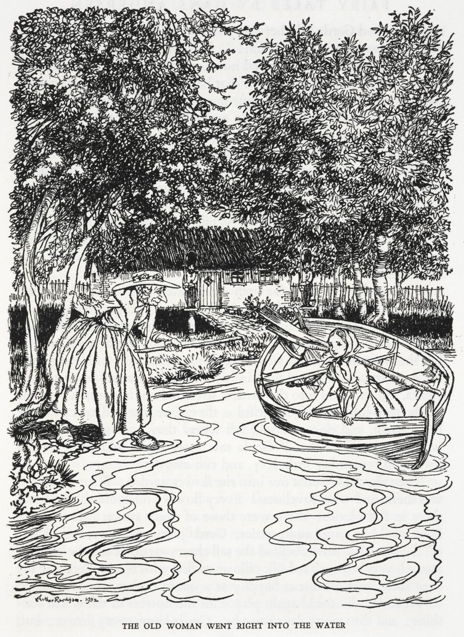 Die alte Frau ging direkt ins Wasser. Illustration für 