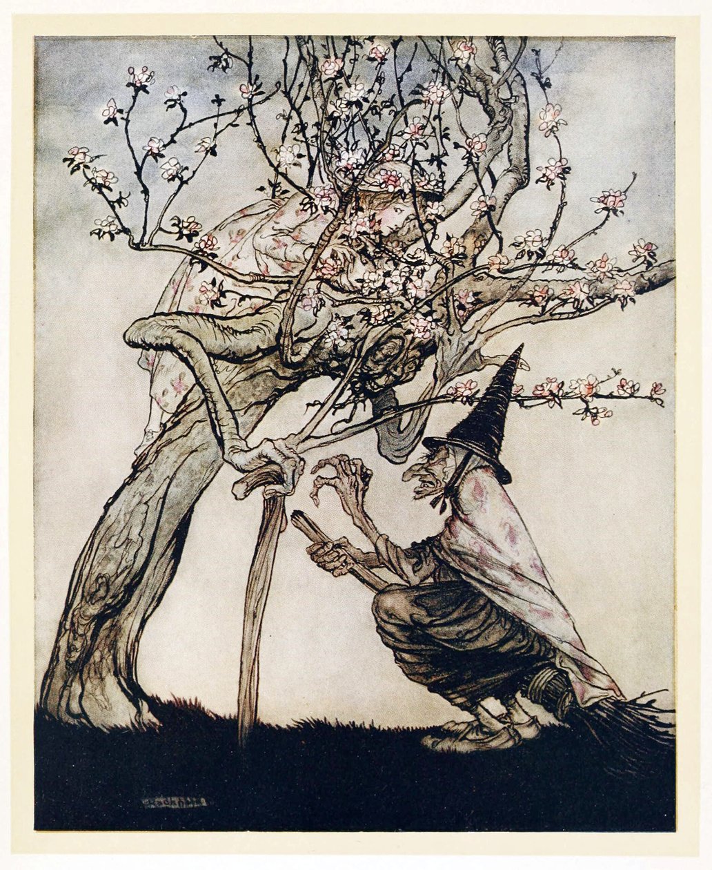Baum von mir! O Baum von mir! Hast du mein unartiges kleines Mädchen gesehen?, aus Englische Märchen, 1922 von Arthur Rackham