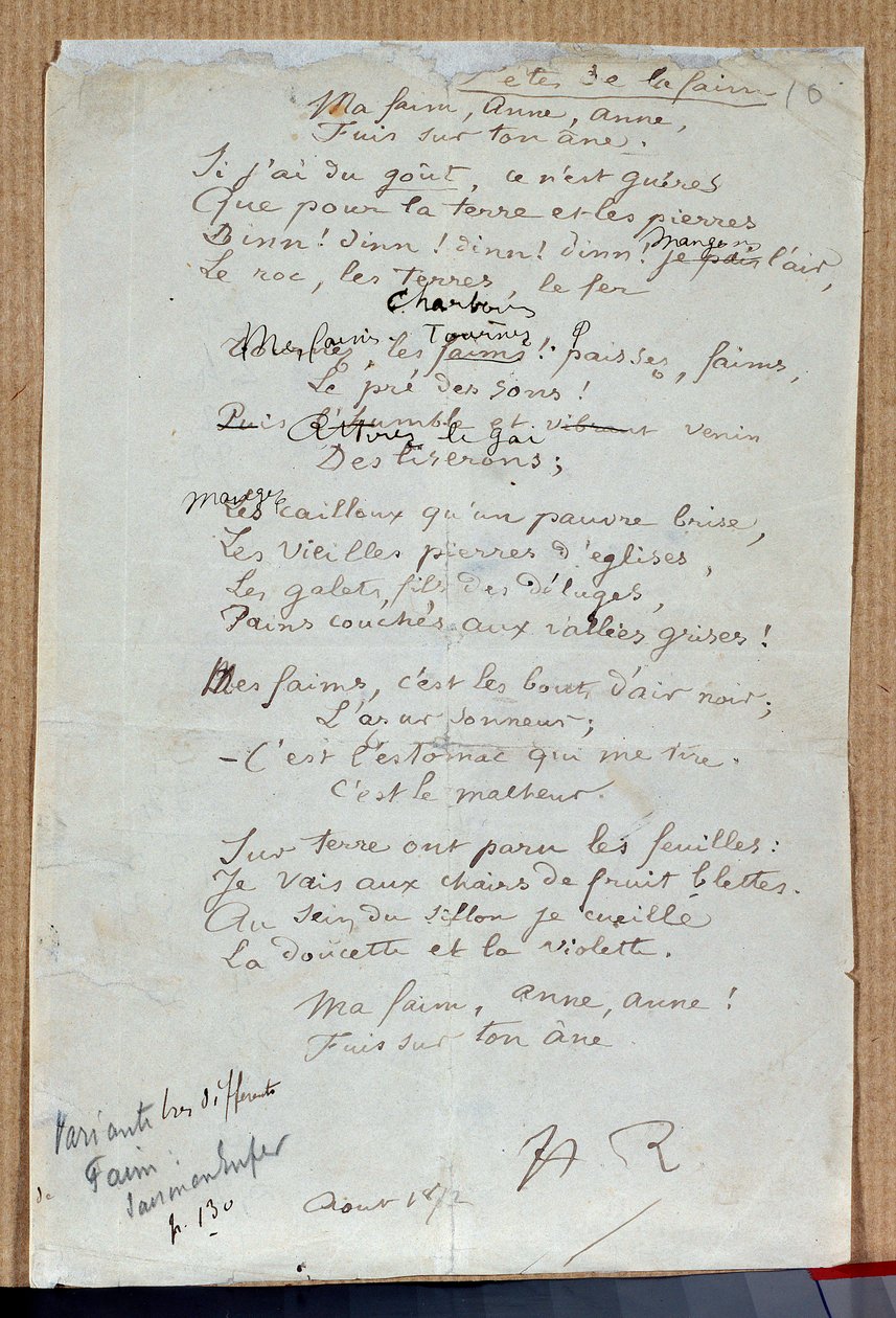 Manuskript des Gedichts „Les fêtes de la faim“ von Arthur Rimbaud, August 1872. Charleville, Musée Rimbaud von Arthur Rimbaud