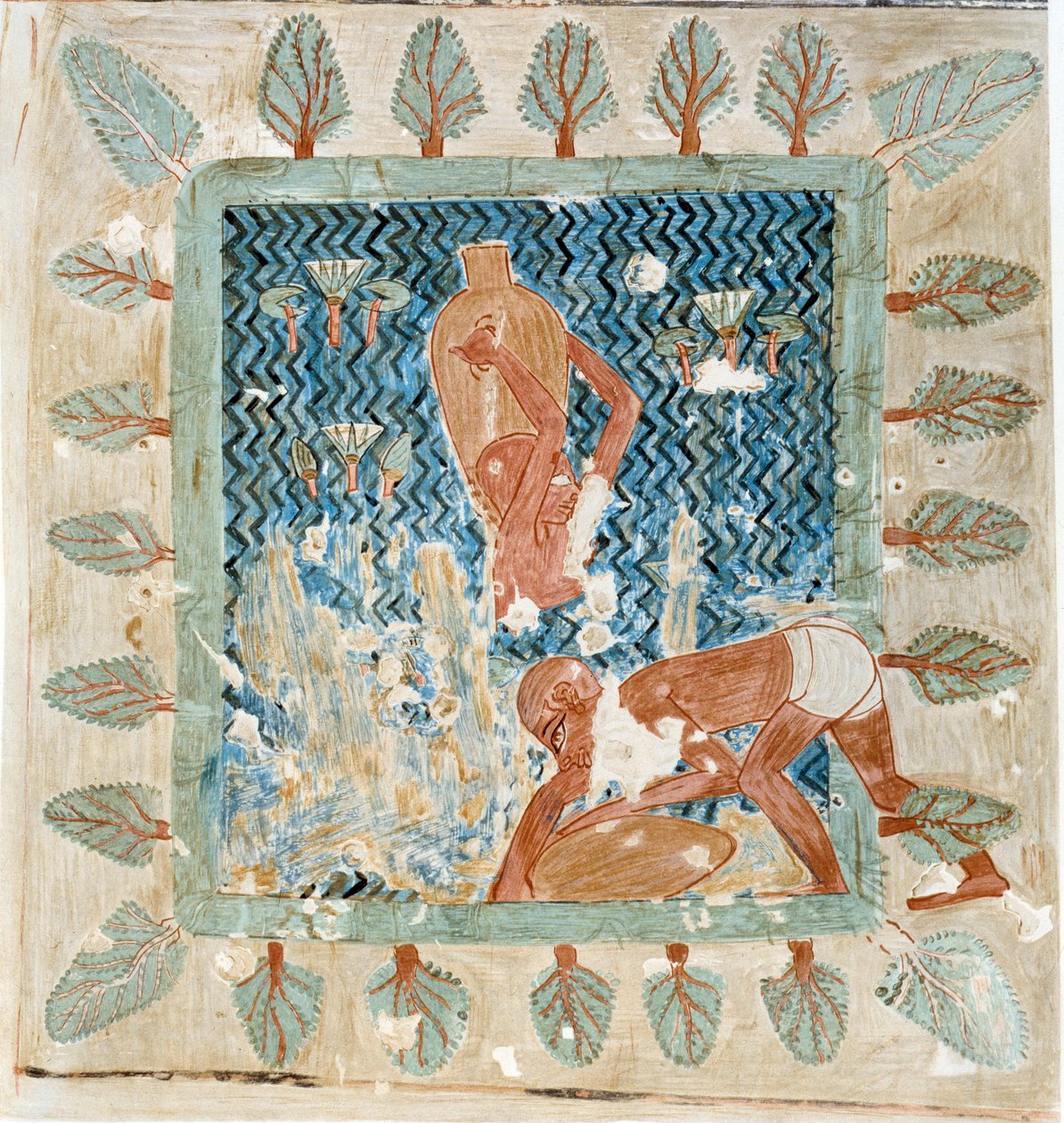 Kunst Ägypten: zwei Diener schöpfen Wasser aus einem Becken. Ähnliches College aus dem Grab von Rekhmire in Theben von Artist Unknown