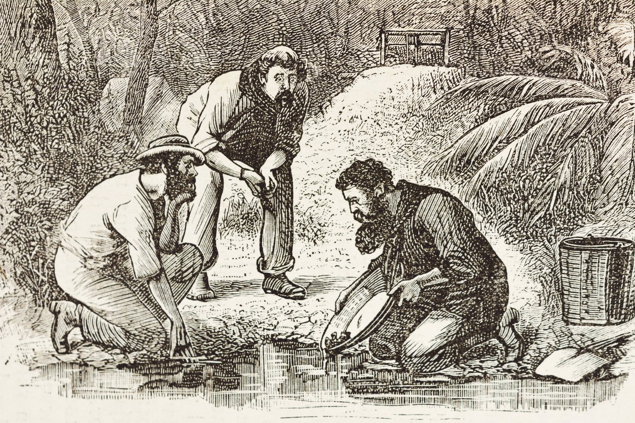 Australien (1880). Das Leben der Goldgräber in Botany Bay (gegründet 1788). (Stich) von Artist Unknown