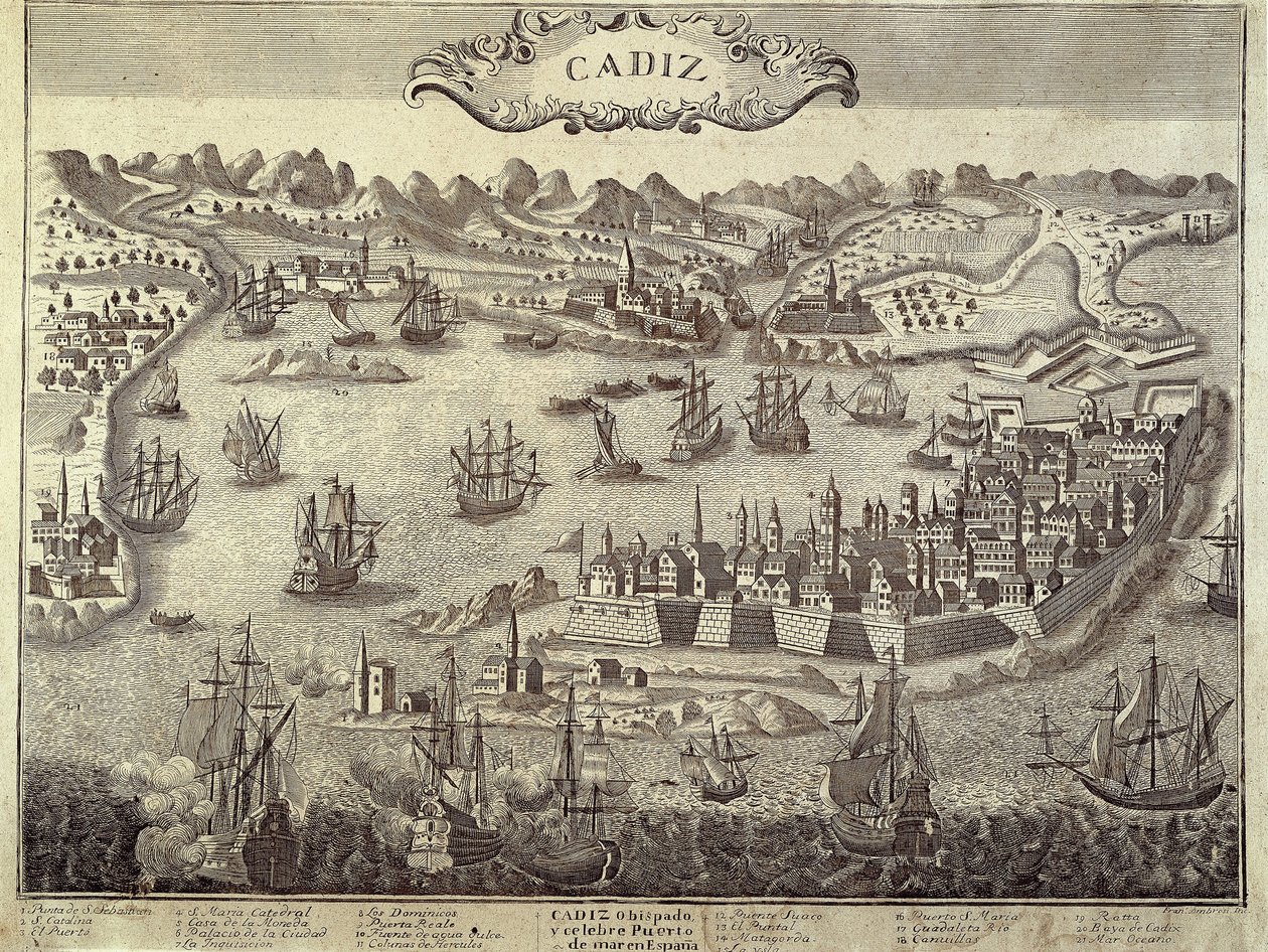 Stadt und Hafen von Cadiz. Gravur. SPANIEN. ANDALUSIEN. Cadiz. Museo de Cadiz von Artist Unknown