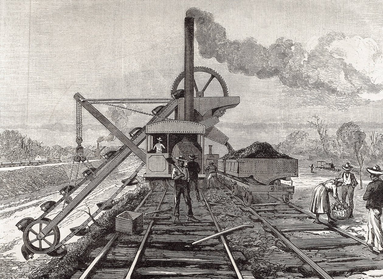 Bau des Panamakanals. Baggerarbeiten im Dorf Culebra. Originalzeichnung von Meltor Prior. Bild veröffentlicht in „The Illustrated London News“. Gravur. von Artist Unknown