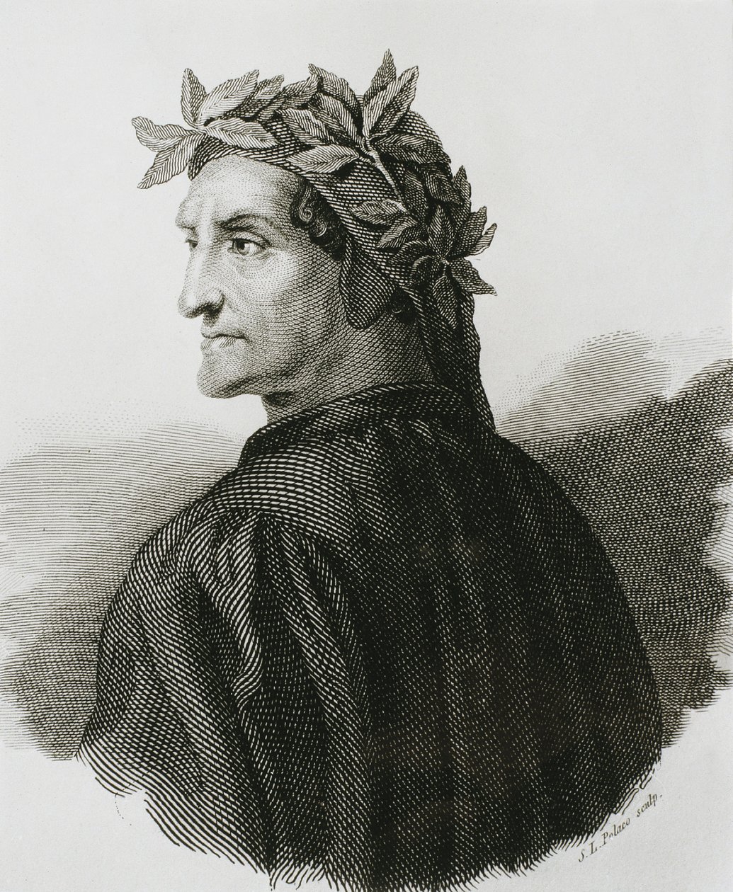 DANTE ALIGHIERI (1265-1321). Italienischer Dichter.; Raphael (1483-1520). Reproduktion eines Freskos von Raphael. Gravur. von Artist Unknown