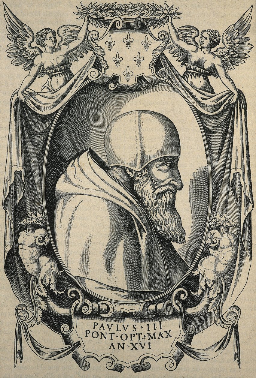HULSIUS, Levinus (1550-1606). Paul III. Ende 16. Jh. Porträt mit Camauro. Stich. von Artist Unknown