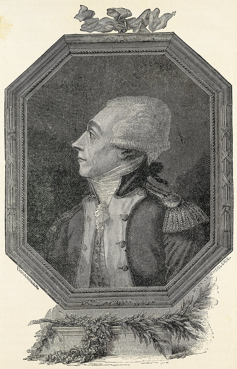 Lafayette, Marie Joseph Gilbert Motie Motier, Marquis von (1757-1834). Französischer Aristokrat und Militärmann, von liberaler Ideologie. Radierung von Artist Unknown