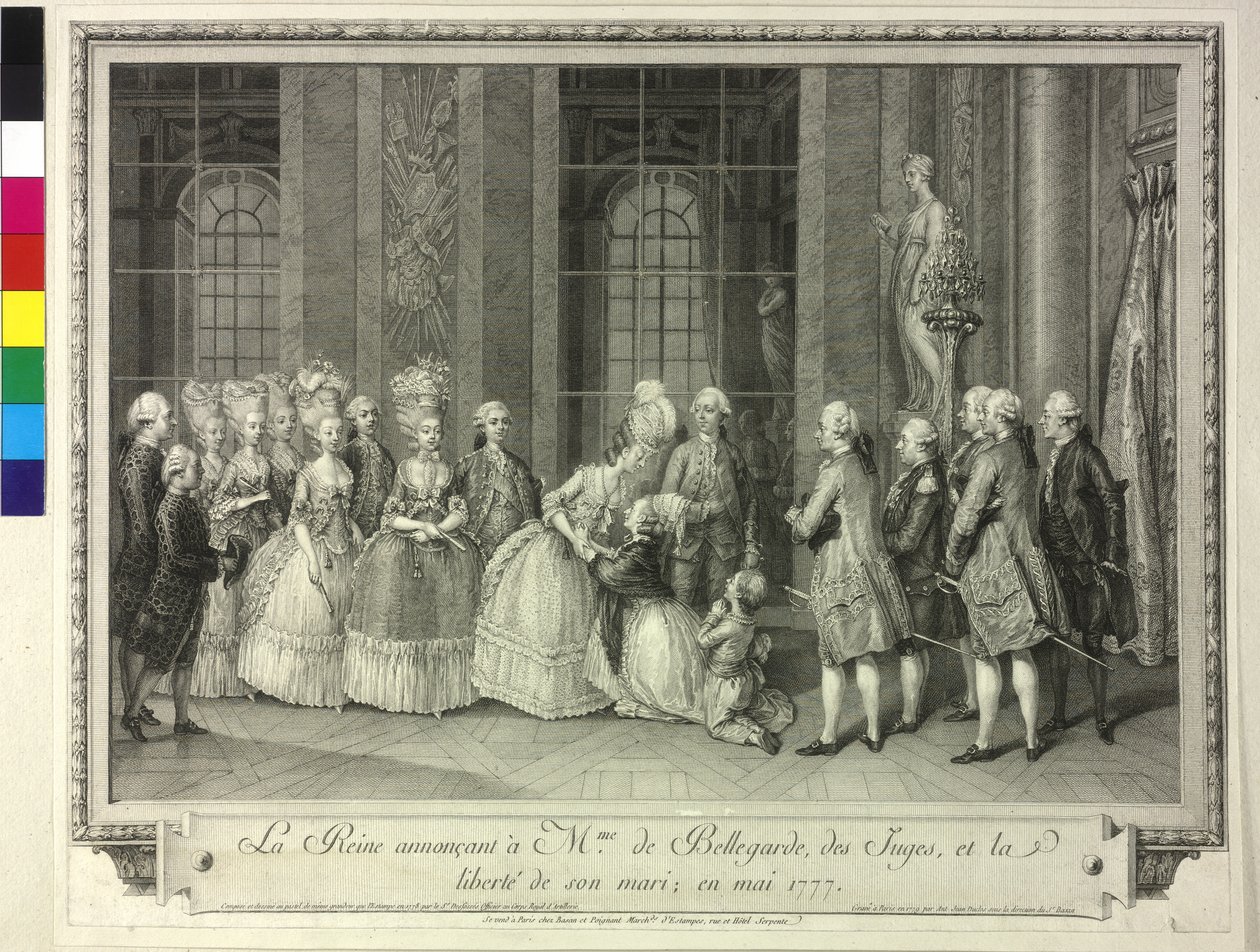 Königin Marie Antoinette kündigt Madame de Bellegarde 1777 die Freilassung ihres Gatten an von Artist Unknown
