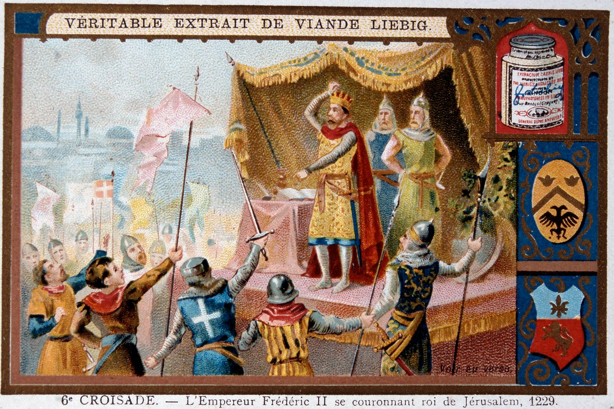 Sechster Kreuzzug - Kaiser Friedrich II. des Heiligen Römischen Reiches (1194-1250) krönt König von Jerusalem von Artist Unknown
