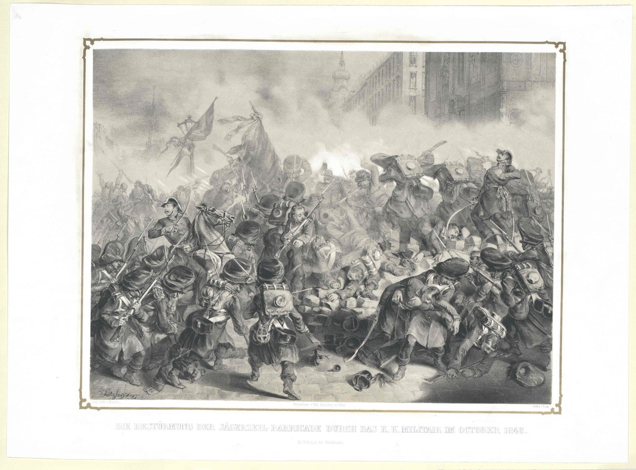 Der Angriff auf die Jaegerzeil-Barrikade durch das k. k. Militär im Oktober 1848 von Artist Unknown