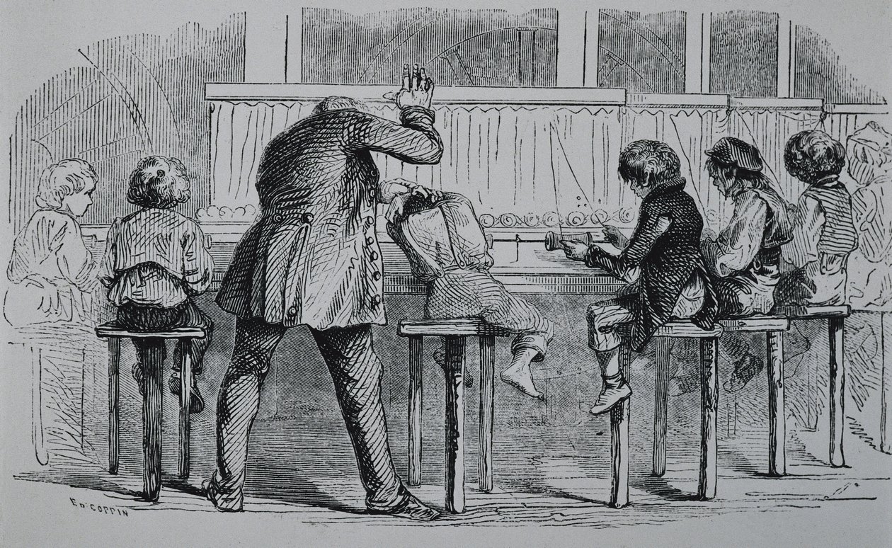 VEREINIGTES KÖNIGREICH. ENGLAND. Industrielle Revolution. Kinder bedienen Maschinen in einer Textilfabrik. Stich. von Artist Unknown