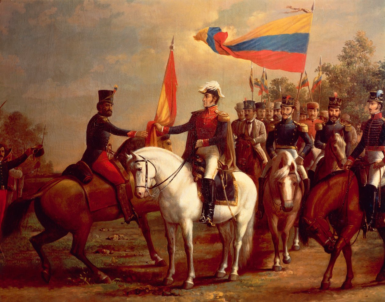 Simon Bolivar ehrt die Flagge nach der Schlacht von Carabobo, 24. Juni von Arturo Michelena