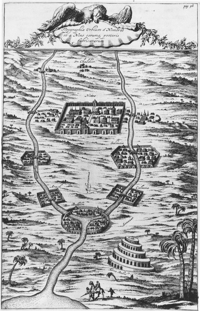 Mesopotamien, der Tigris und Euphrat - in „Tirris Babel“, von Athanasie Kirecheri S.J., Amsterdam von Athanasius Kircher