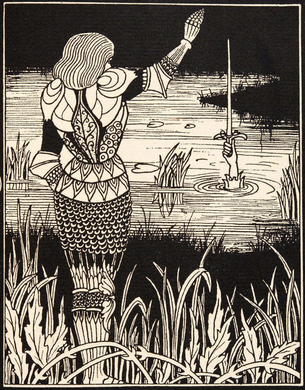 Wie Sir Bedivere das Schwert Excalibur ins Wasser warf von Aubrey Beardsley