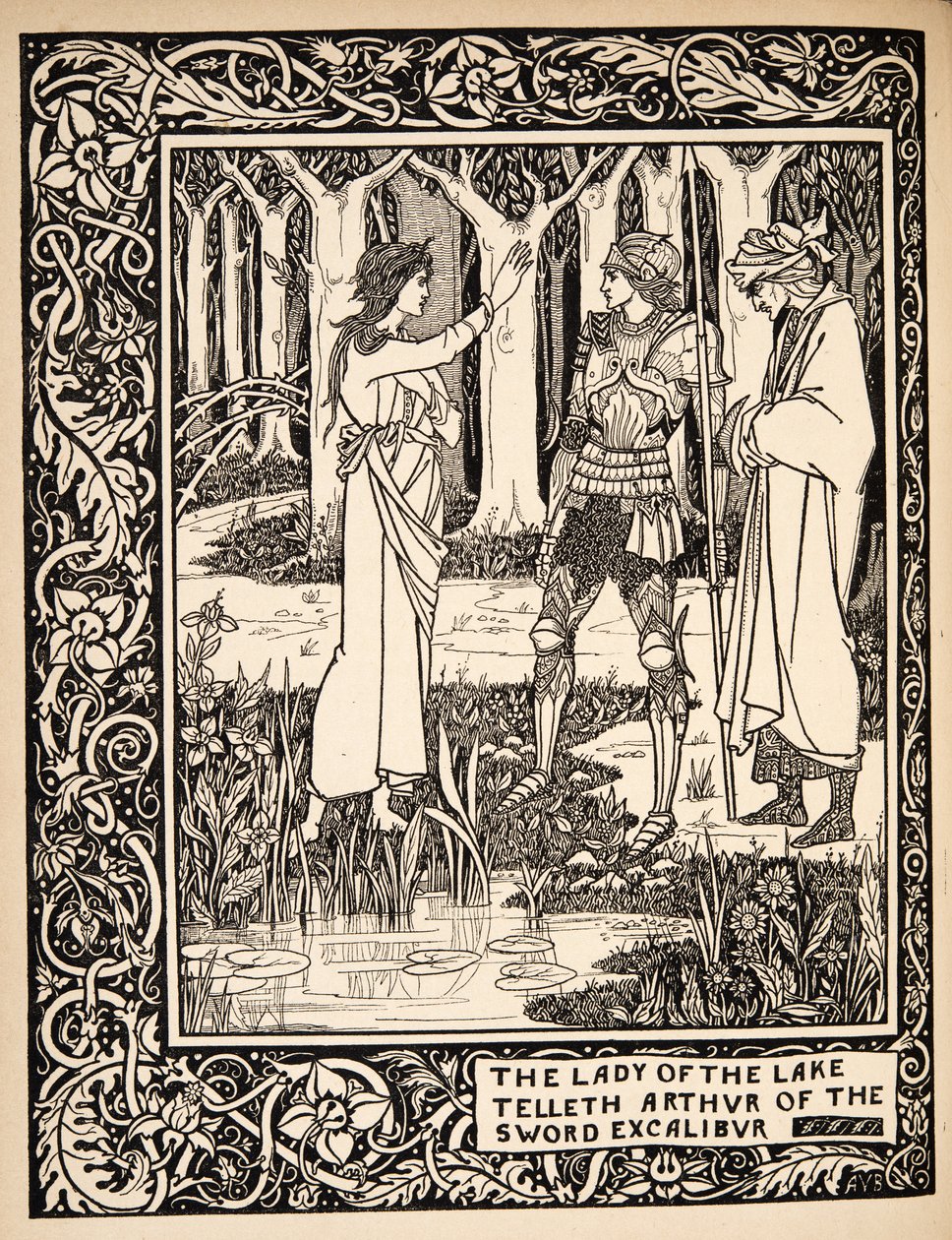 Die Dame vom See erzählt Arthur vom Schwert Excalibur von Aubrey Beardsley