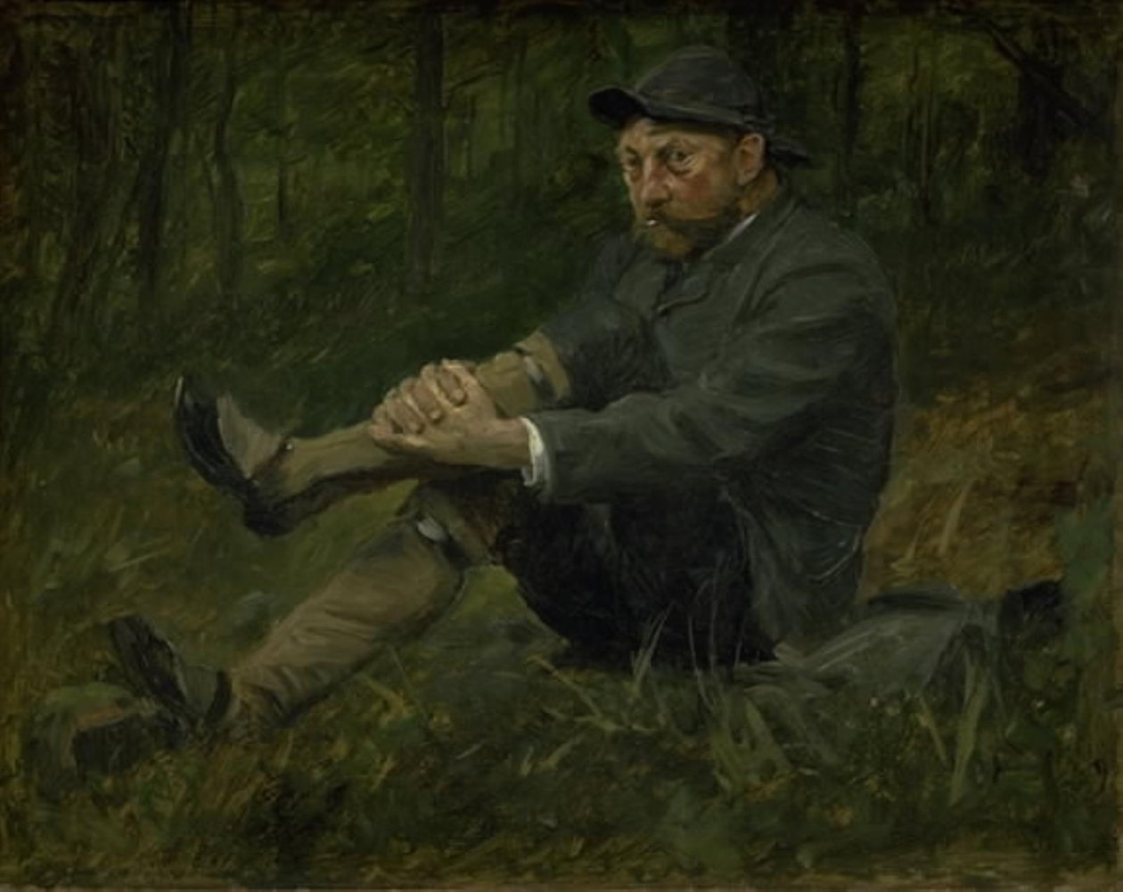 Der Architekt Thorvald Bindesbøll in einem Tannenwald auf Kullen von August Jerndorff