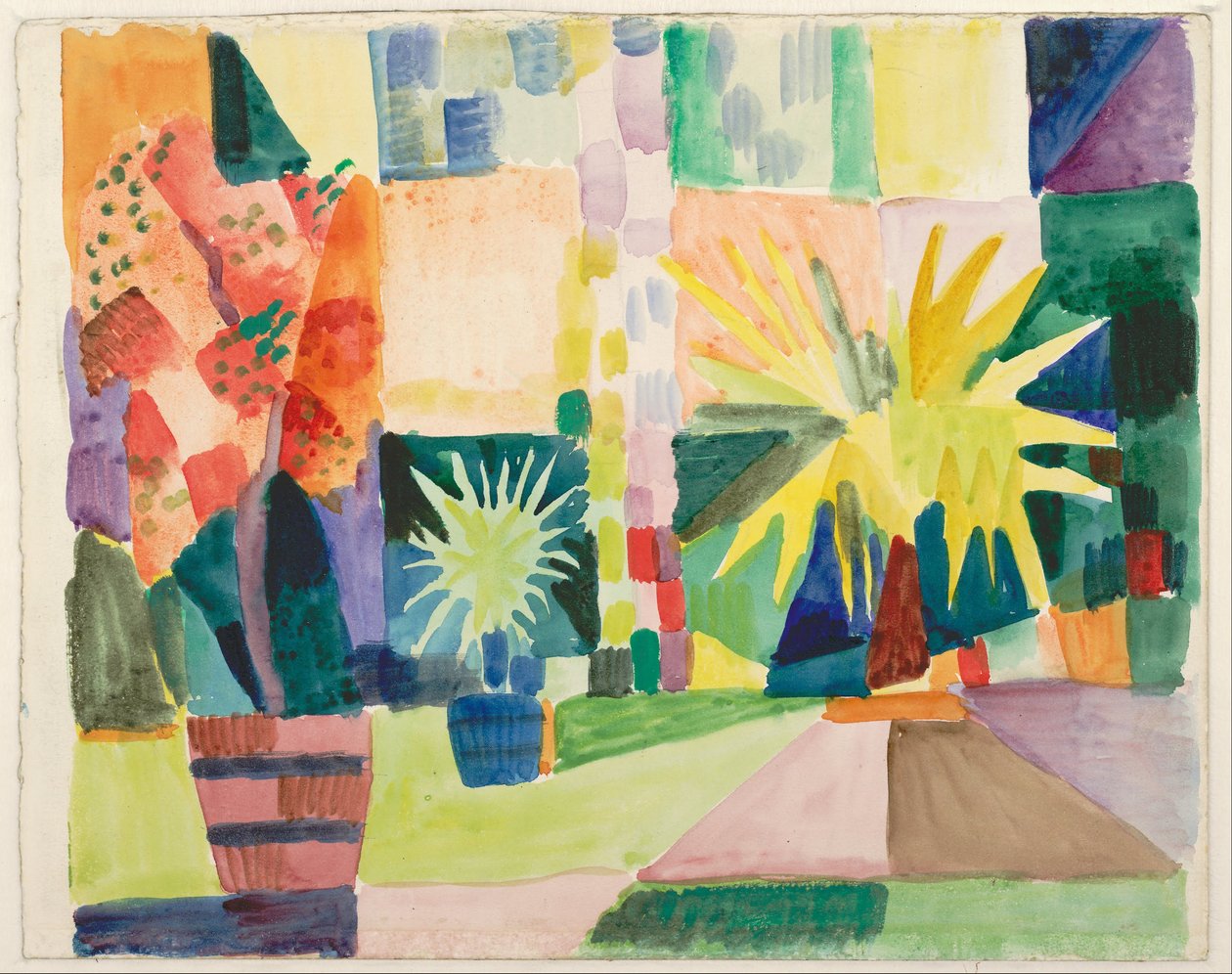 Garten am Thunersee (Granatapfelbaum und Palme im Garten), 1914 von August Macke