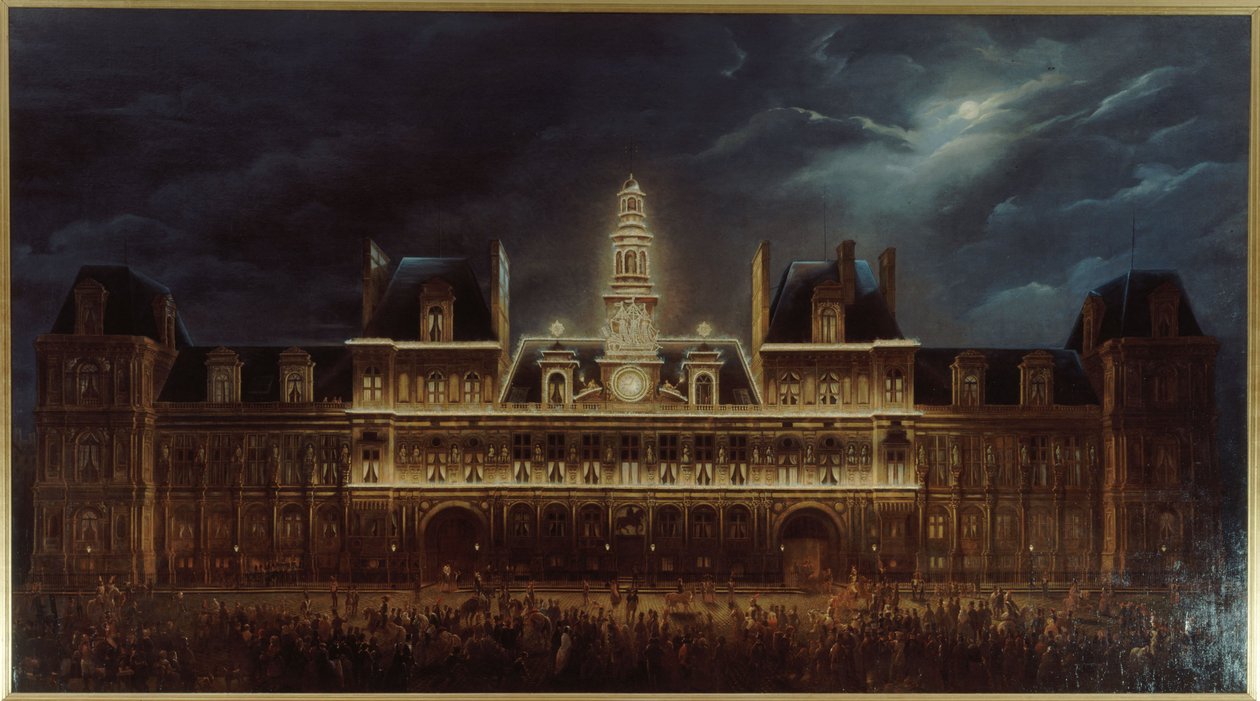 Beleuchtung des Hôtel de Ville zum Königstag, 1. Mai von Auguste Jean Simon Roux
