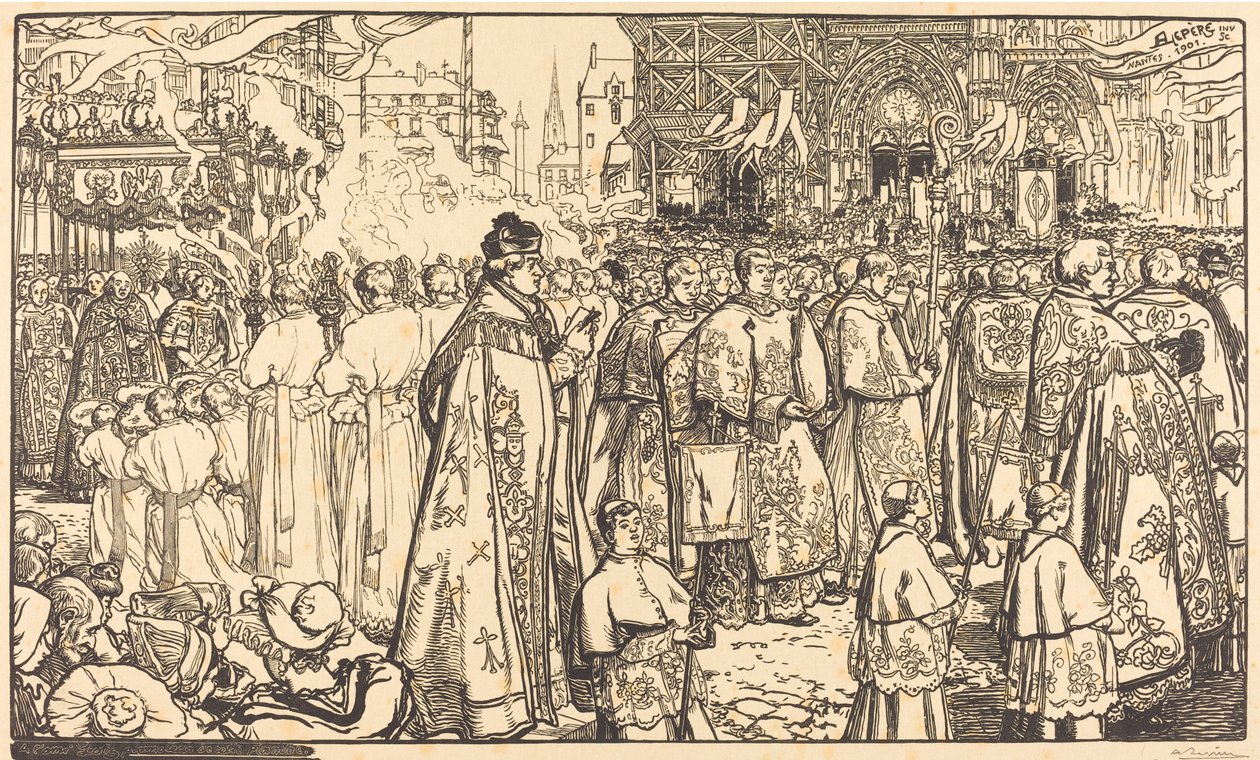 Fronleichnamsprozession in Nantes Procession de la Fete Dieu a Nantes, 1901 von Auguste Lepere