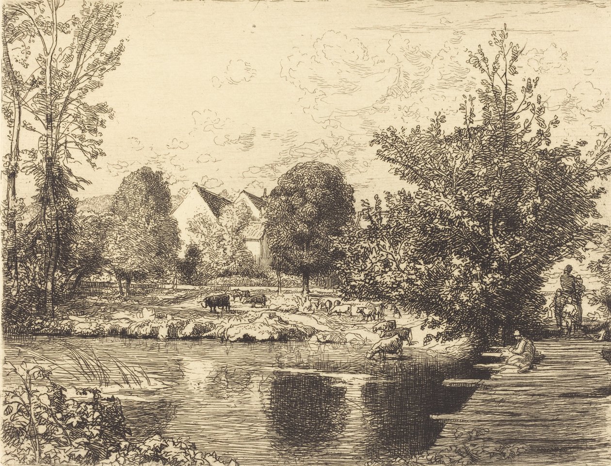 Alte Fußgängerbrücke, Ufer des kleinen Morin, 1915 von Auguste Lepere