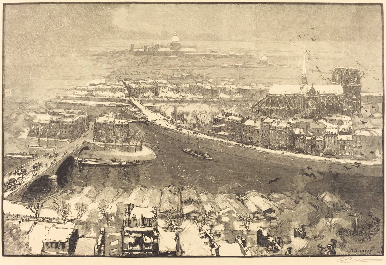 Paris im Schnee, Blick von St.-Gervais von Auguste Lepere