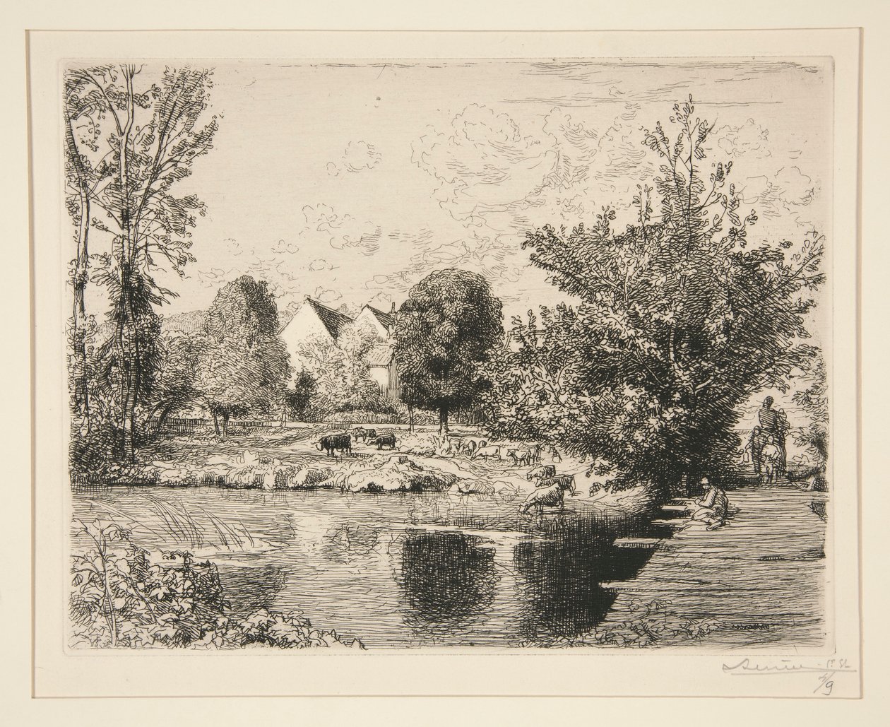 Alte Fußbrücke, Ufer des kleinen Morin von Auguste Lepere