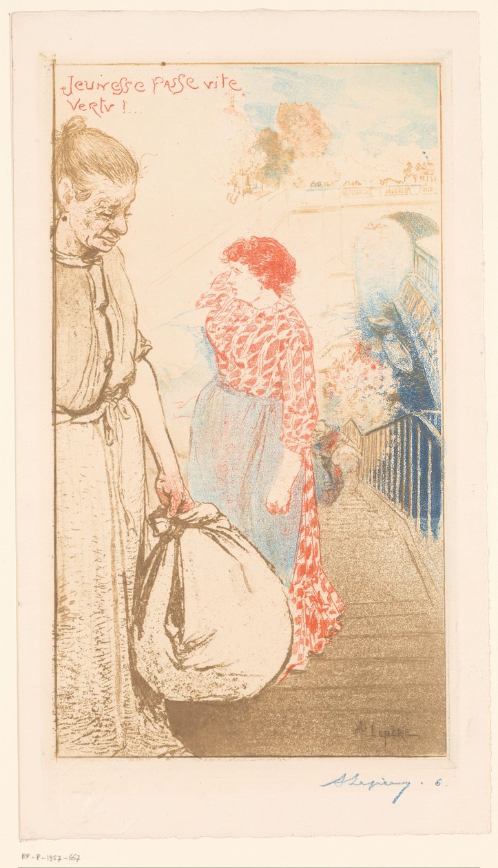 Wäscherinnen auf einer Treppe entlang der Seine von Auguste Lepère (signed by artist)