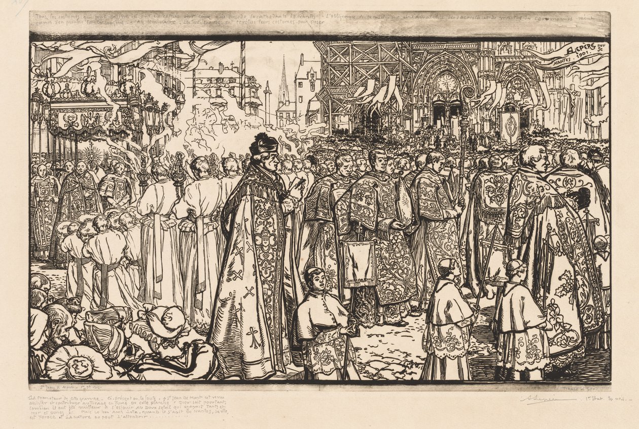 Die Prozession des Fronleichnamsfestes in Nantes von Auguste Louis Lepère