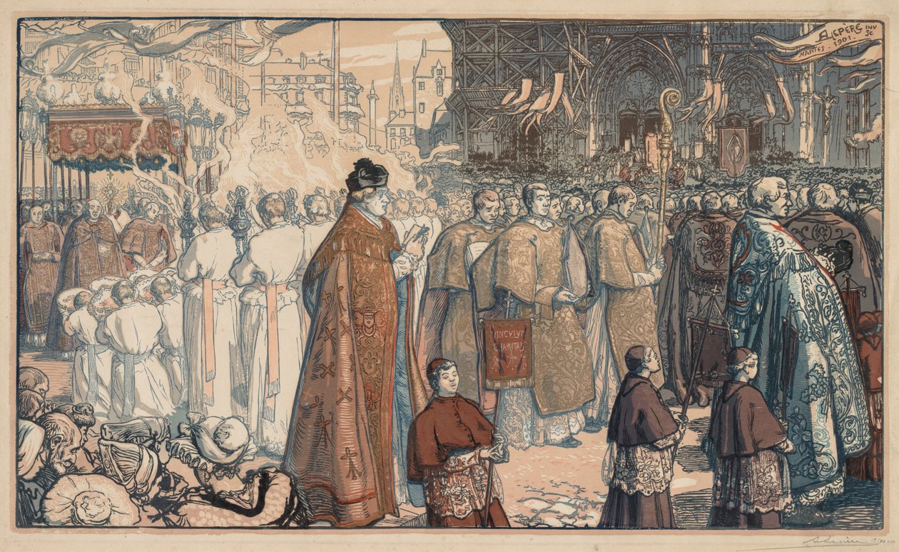 Die Prozession des Fronleichnamsfestes in Nantes von Auguste Louis Lepère