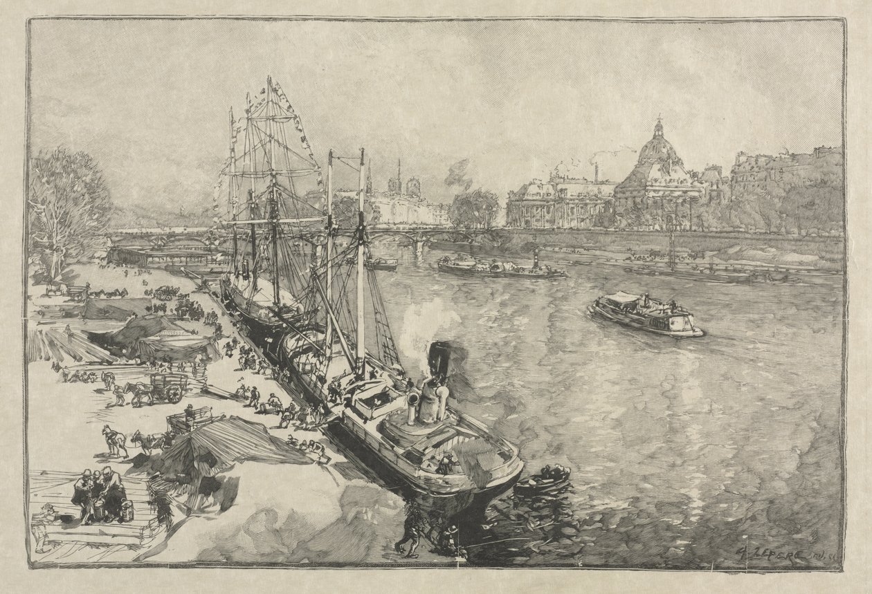 [Großes Dampfschiff am Dock, Paris] von Auguste Louis Lepère