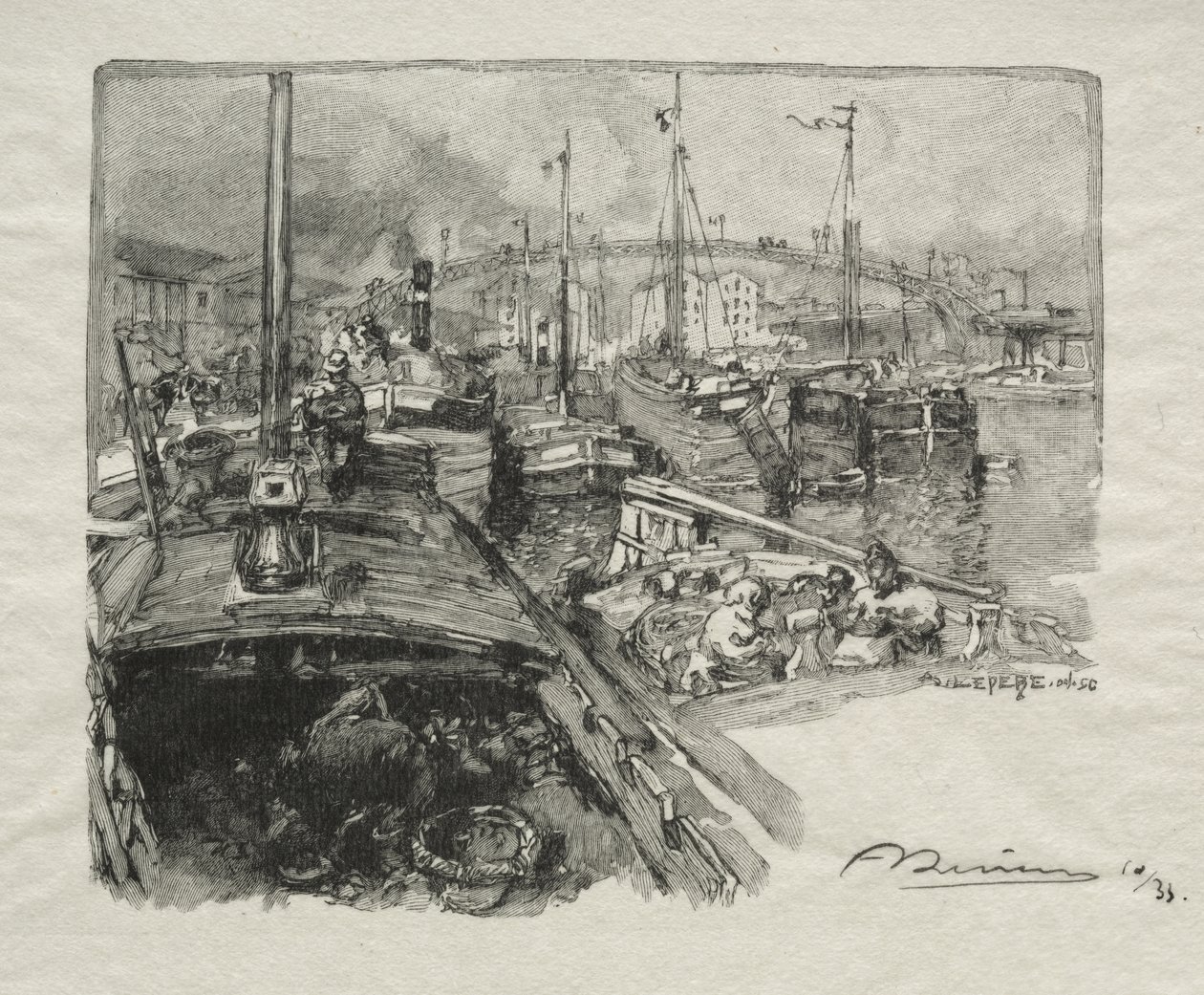 Das Becken von La Villette von Auguste Louis Lepère