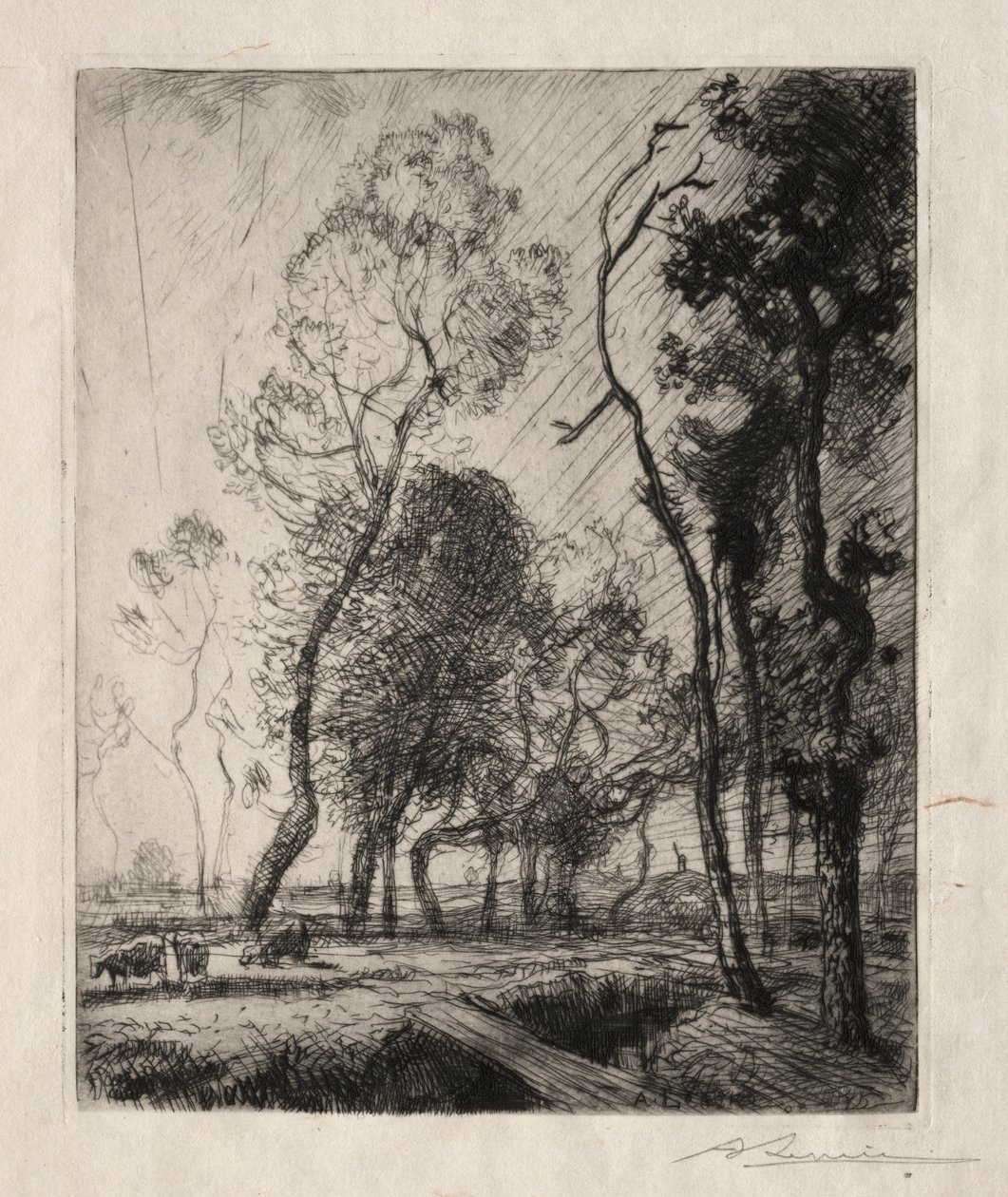 Sonnenuntergang hinter den Bäumen von Auguste Louis Lepère