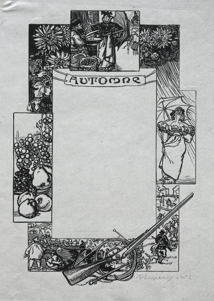 Pariser Almanach, 1897: Dekorativer Rand, Herbst von Auguste Louis Lepère
