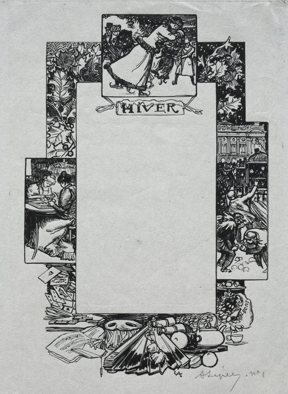 Pariser Almanach, 1897: Dekorativer Rand, Winter, 1897 von Auguste Louis Lepère