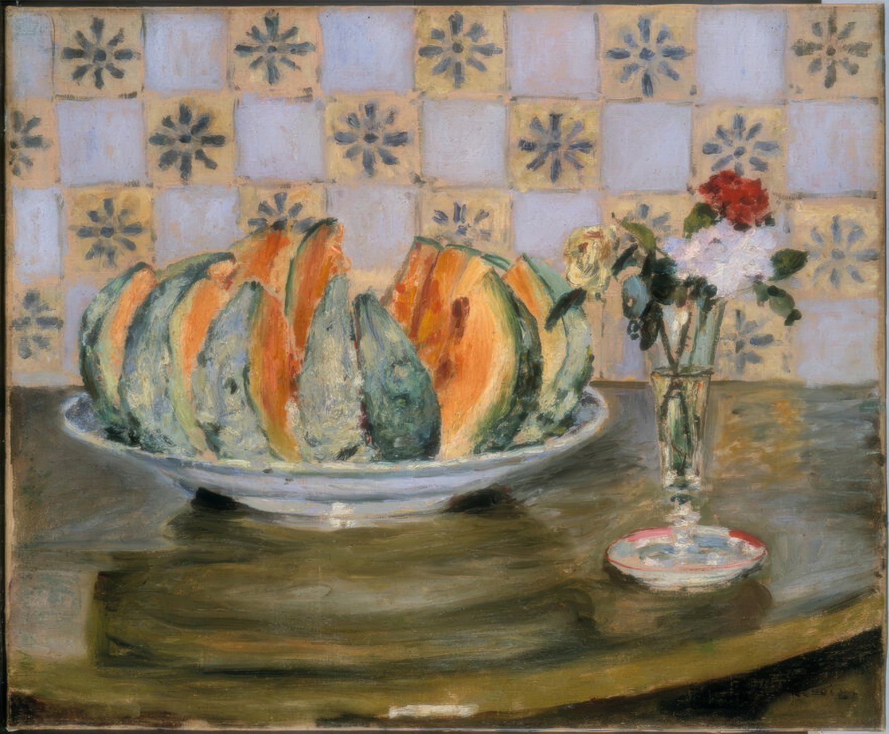 Stillleben mit Melone und Blumenvase von Auguste Renoir