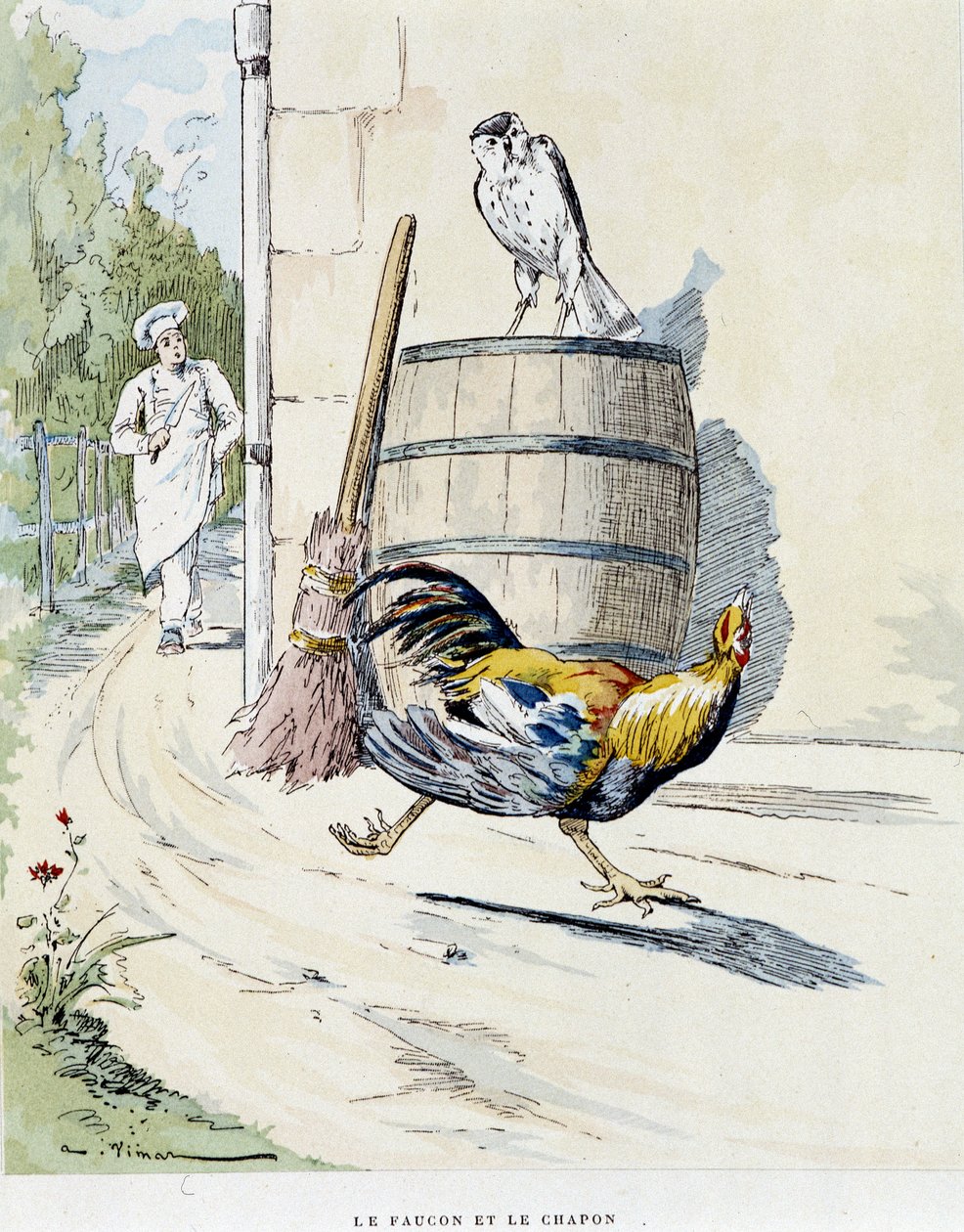 Der Falke und das Kapaun - in „Die Fabeln von La Fontaine“, ill. von Auguste Vimar (1851-1916), Tours, bei A, Mame & Fils von Auguste Vimar