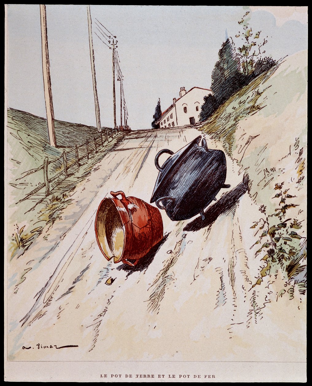 Der Tontopf und der Eisentopf - in „Die Fabeln von La Fontaine“, ill. von Auguste Vimar (1851-1916), Tours, bei A, Mame & Fils von Auguste Vimar