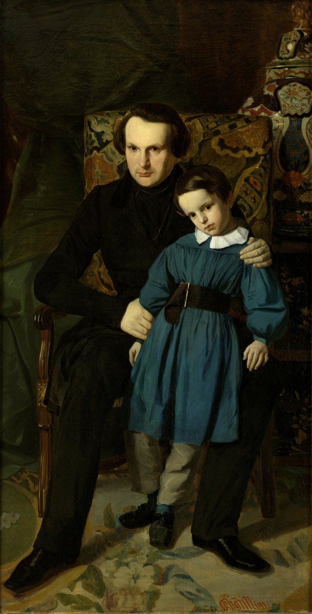 Porträt von Victor Hugo 1802-1885 mit seinem Sohn, 1836 von Auguste de Chatillon