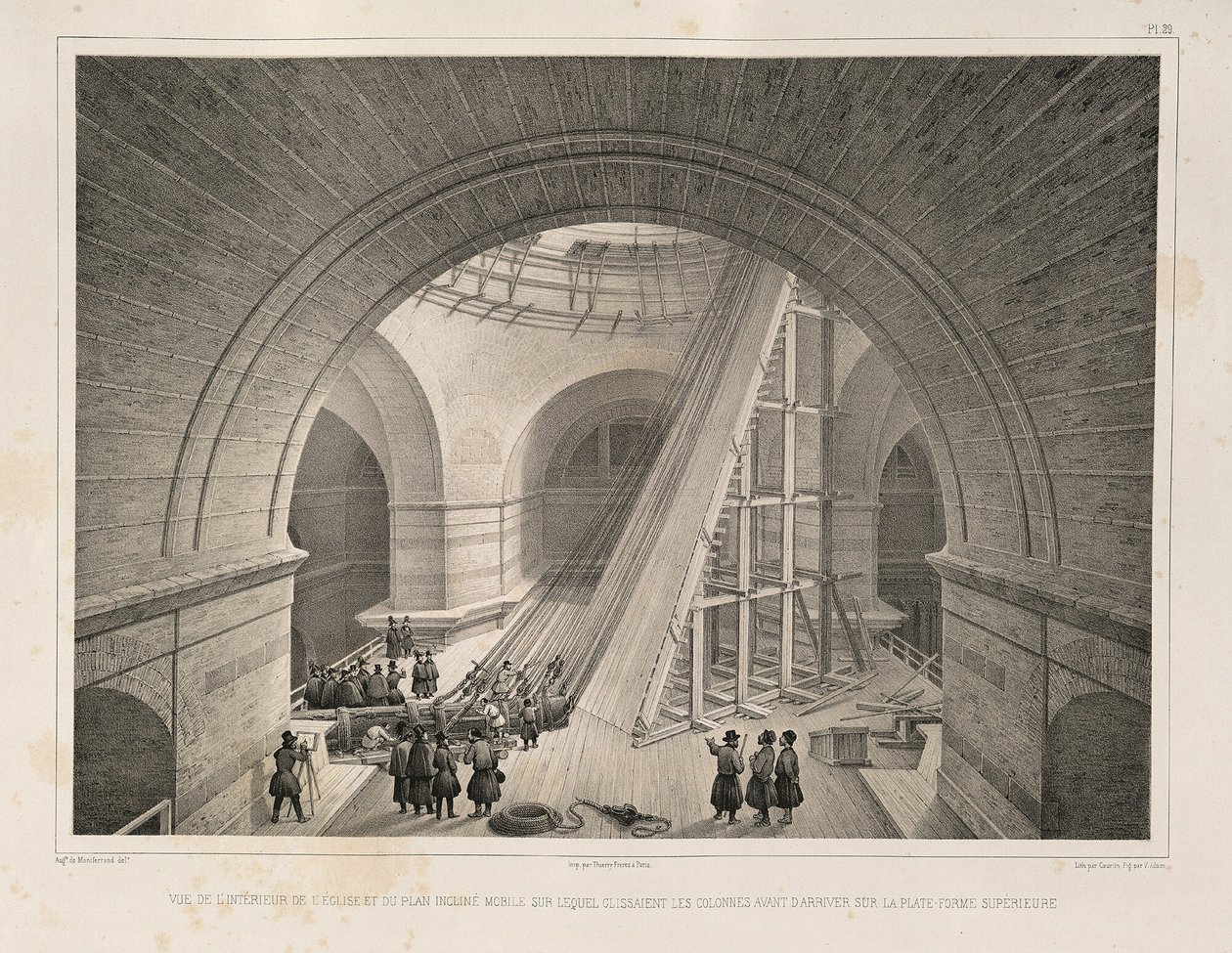 Innenansicht der Kathedrale und einer Rampe aus: Der Bau der Sankt Isaaks Kathedrale, 1845 von Auguste de Montferrand