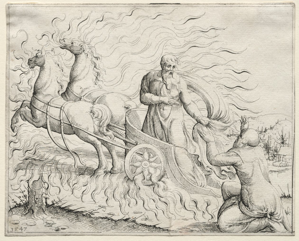 Elija steigt in den Himmel auf von Augustin Hirschvogel