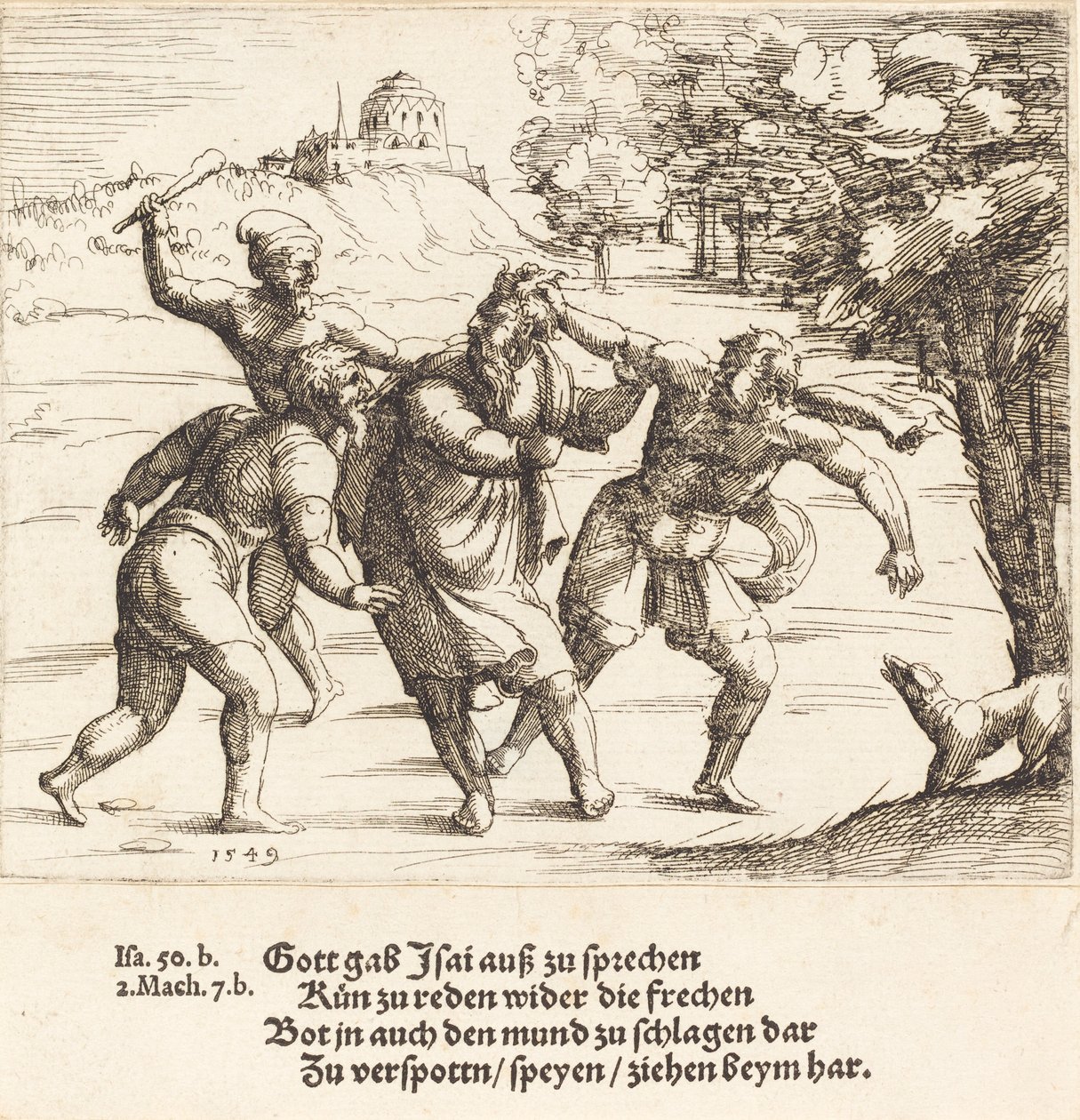 Jesaja erträgt Spott wegen seines Glaubens, 1549 von Augustin Hirschvogel