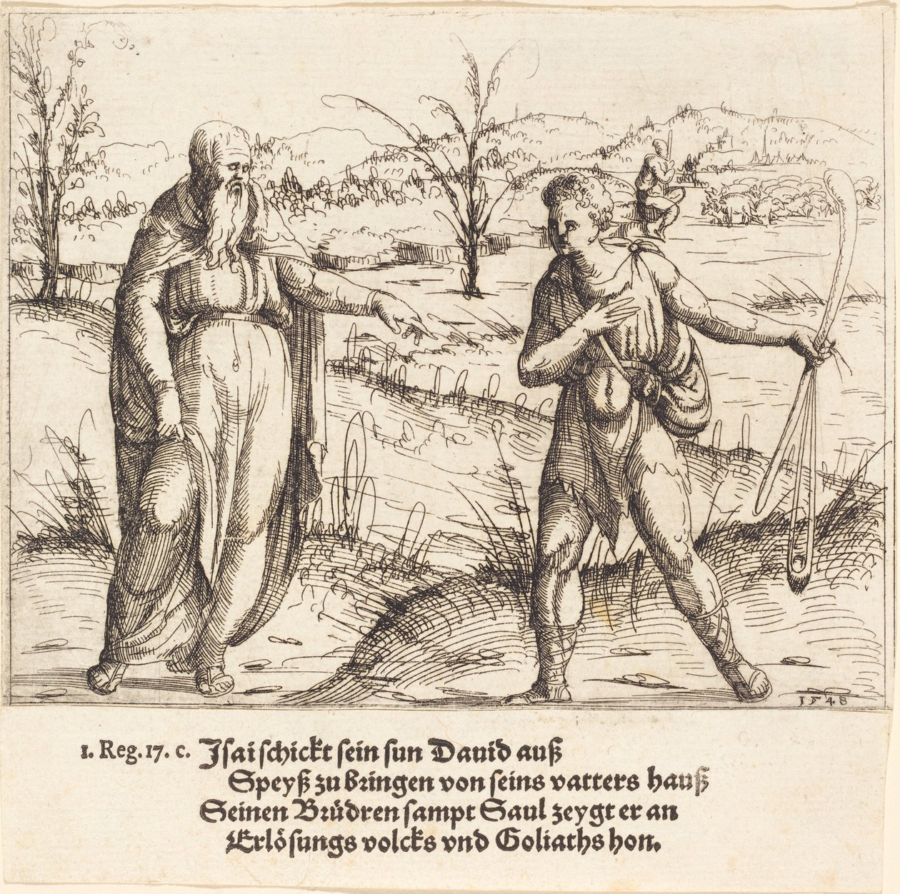 Jesse schickt David zu seinen Brüdern und Saul von Augustin Hirschvogel