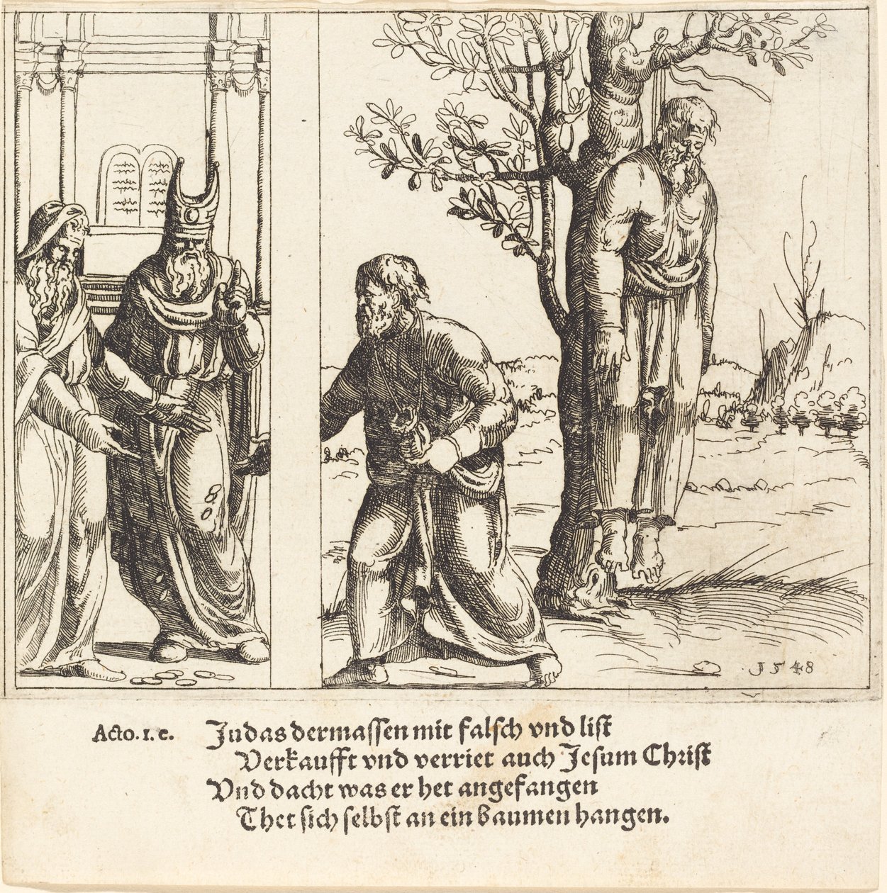 Judas gibt die dreißig Silberlinge zurück, 1548 von Augustin Hirschvogel