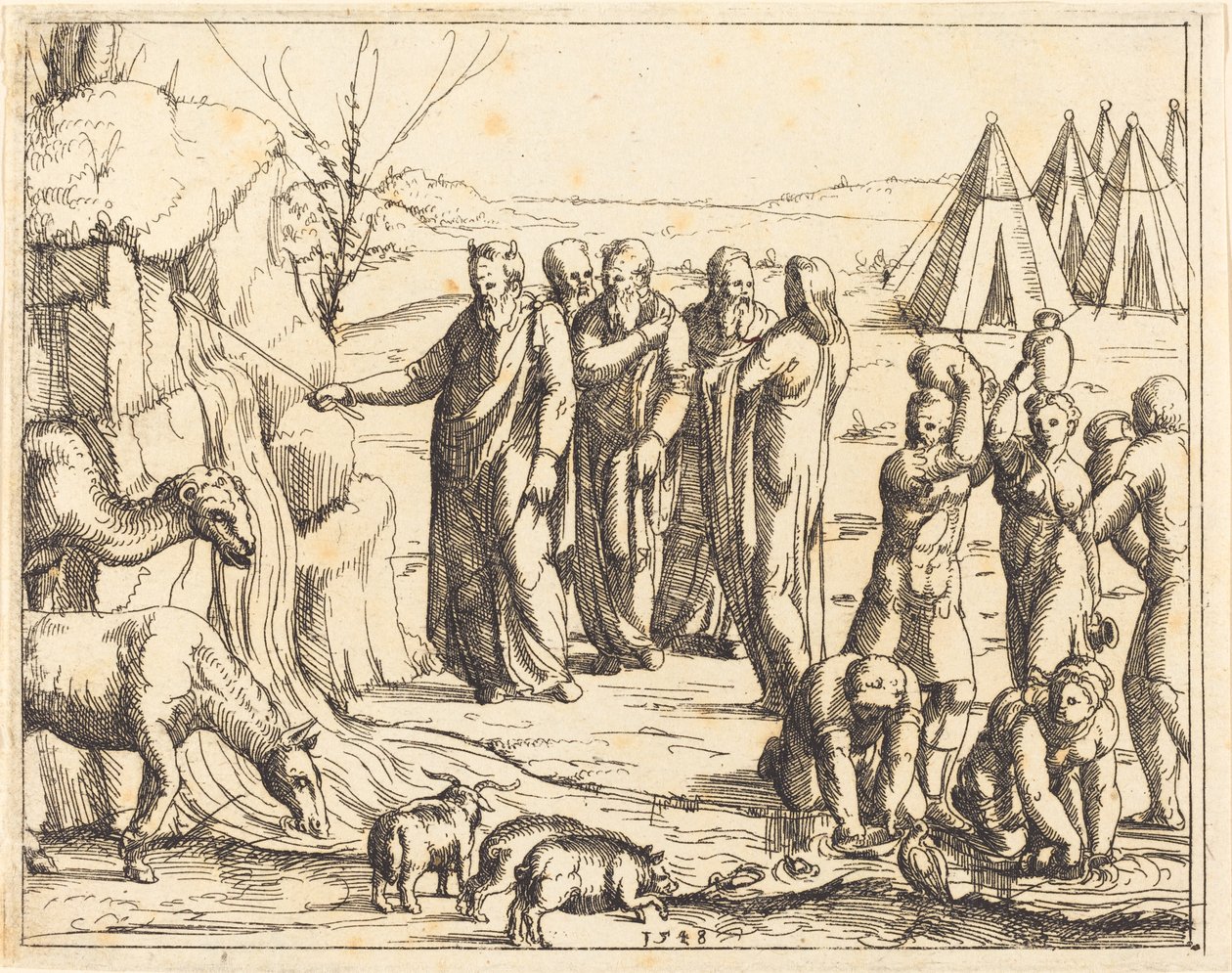 Moses schlägt den Felsen von Augustin Hirschvogel