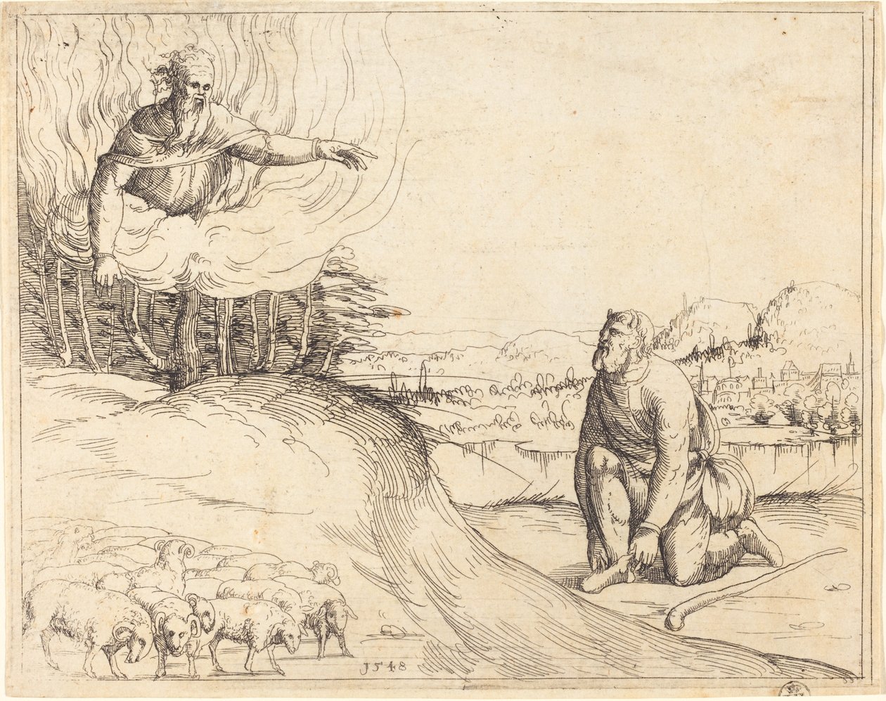 Moses und der brennende Dornbusch, 1548 von Augustin Hirschvogel
