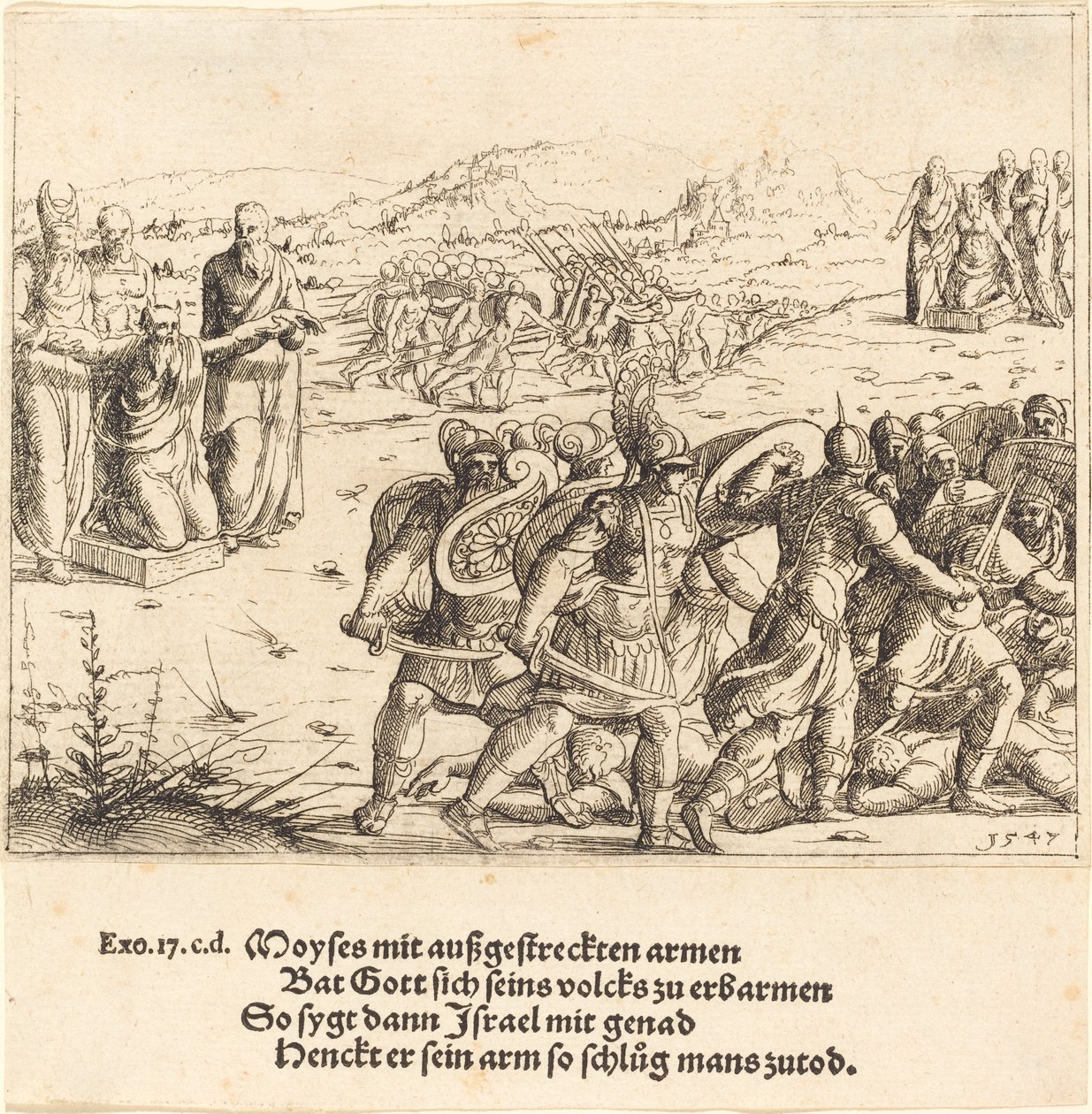 Moses mit ausgestreckten Armen, 1547 von Augustin Hirschvogel