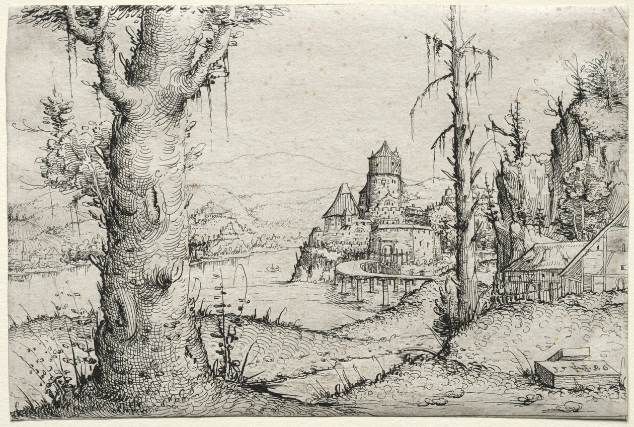 Flusslandschaft mit großem Baum links, 1546 von Augustin Hirschvogel