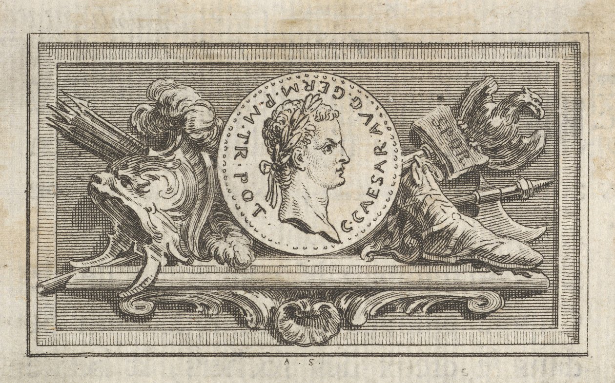 Medaille mit Porträt von Caligula im 6. Buch, aus Tibère ou les six premi..., veröffentlicht 1768 von Augustin de Saint Aubin
