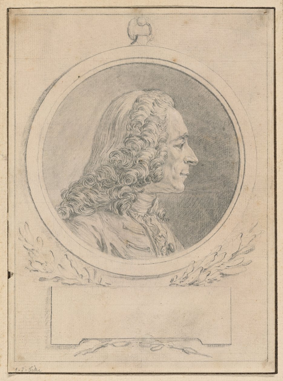 Porträt von Voltaire, nach seiner Büste von Jean-Baptiste Lemoyne II von Augustin de Saint Aubin