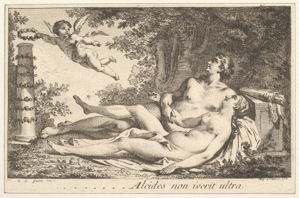 Vignette neben dem Namen von Augustin de St. Aubin, 1762 von Augustin de Saint Aubin