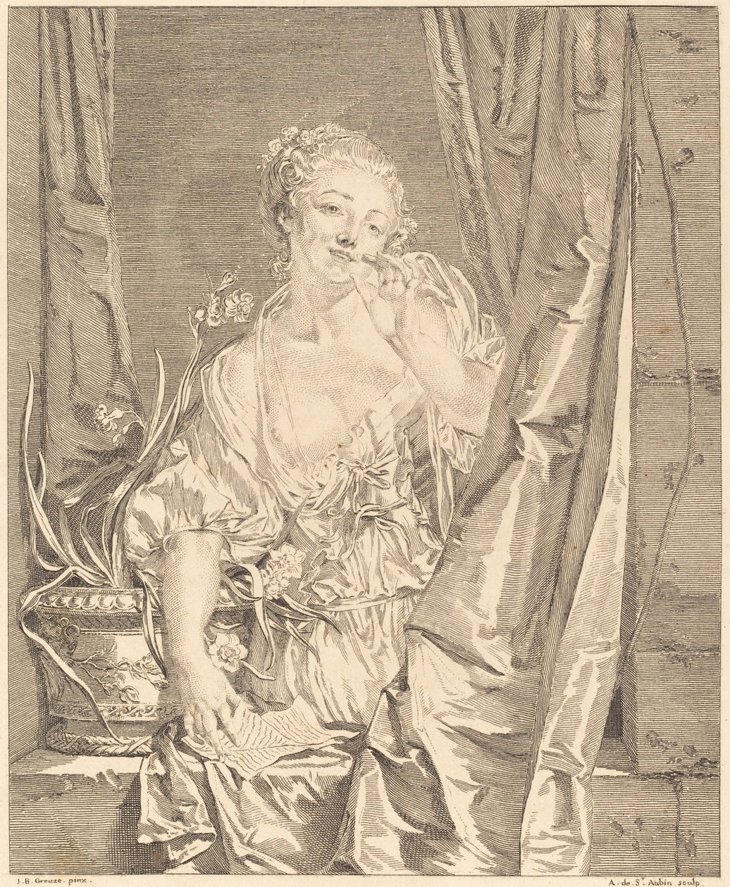 Der gesendete Kuss von Augustin de Saint Aubin after Jean Baptiste Greuze